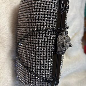Real Collectibles By Adrienne Black Silver Rhinestone Panther Clutch Evening Bag